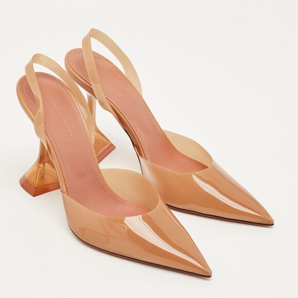 Amina Muaddi Brown Pvc Holli Glass Slingback Pumps Size 38 - Picture 4 of 7
